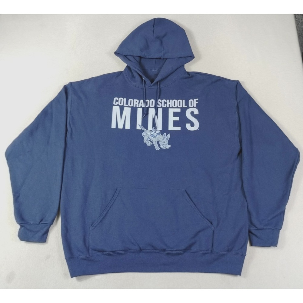 Colorado School Of Mines Hoodie Sweatshirt Mens 2XL Blue Graphic Fleece Pullover